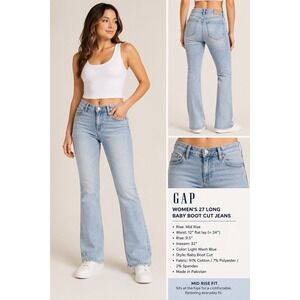 GAP Jeans Women's 27L Light Wash Baby Boot Cut Mid Rise Stretch Denim Y2K Style